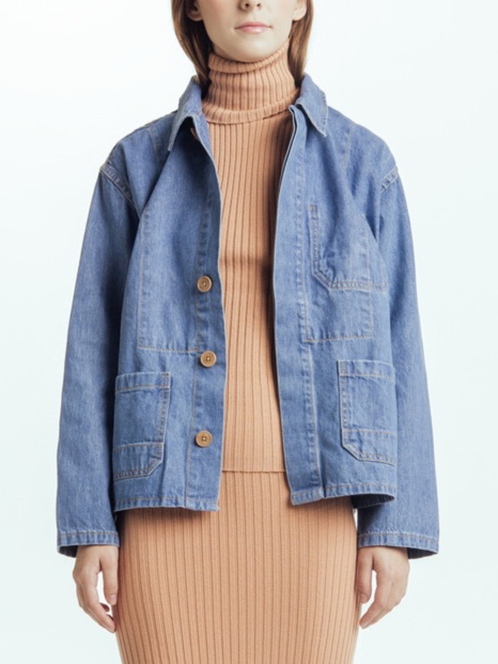 Caron Callahan Krasner Denim Jacket Workwear Inspired Light Wash Blue Size M